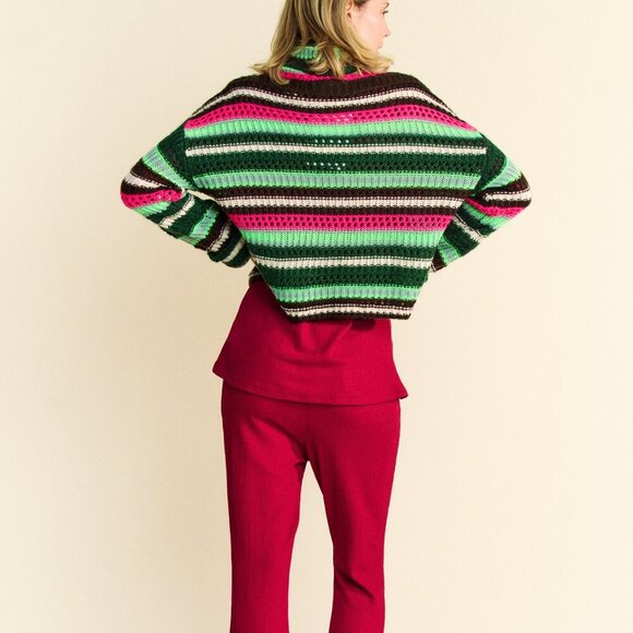 DAVI & DANI RETRO Colourful Striped Knit Turtleneck Sweater - Picture 6 of 10